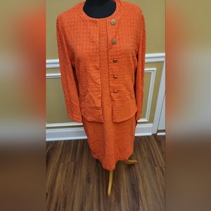 ST JOHN 2PC TANGERINE TEXTURED WEATHERPANE DRESS SUIT SIZE 8